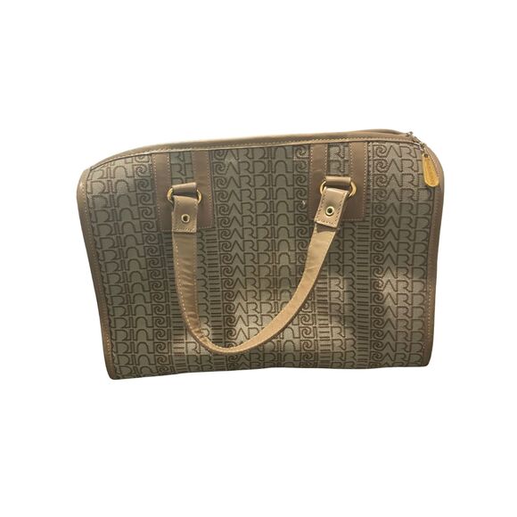 Pierre Cardin Vintage Monogram Satchel Bag Beige Brown Logo Print Tote - Picture 3 of 10